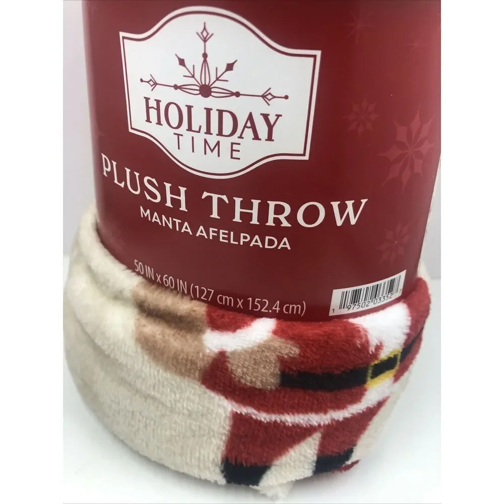 Holiday Time All Over Santas  Plush Throw 50 In X 60 In